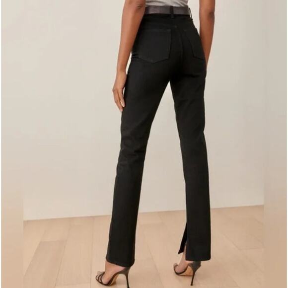 Reformation Womens Liza Slit Hem Ultra High Rise Straight Long Jeans 26 Black - Picture 4 of 14